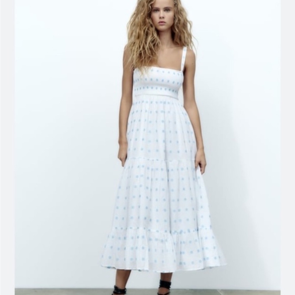 NWT Zara FlowerEmbroidered Tiered Midi Dress